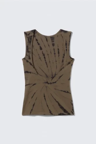 Camiseta de tirantes sin mangas con cuello barco y espalda abierta – Tie-dye oscuro