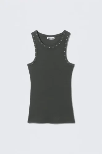 Camiseta de tirantes sin mangas con tachuelas – Gris oscuro – Tachuelas