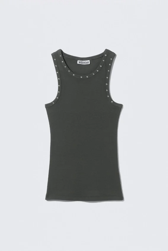 Camiseta de tirantes sin mangas con tachuelas – Gris oscuro – Tachuelas Camiseta de tirantes sin mangas con tachuelas – Gris oscuro – Tachuelas