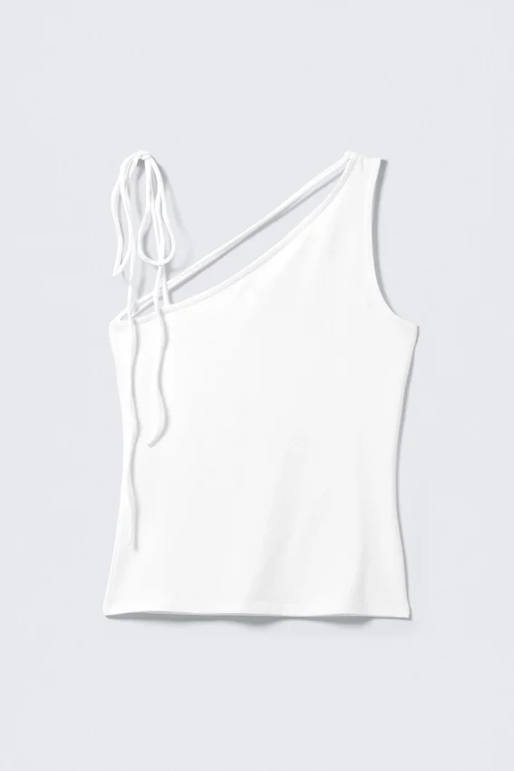 Camiseta de tirantes sin mangas de corte ajustado con un solo hombro – Blanco Camiseta de tirantes sin mangas de corte ajustado con un solo hombro – Blanco