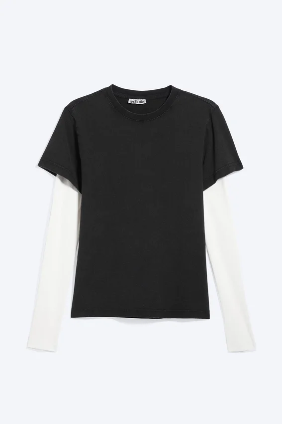Camiseta encogida de doble capa – Blanco y negro Camiseta encogida de doble capa – Blanco y negro