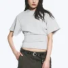 Camiseta entallada con drapeado – Gris jaspeado Camiseta entallada con drapeado – Gris jaspeado