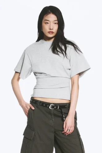 Camiseta entallada con drapeado – Gris jaspeado