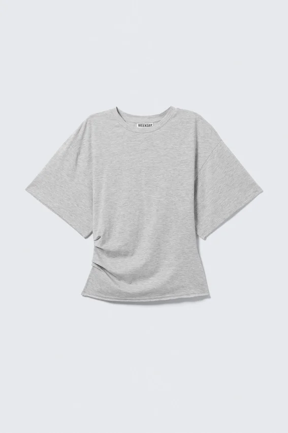 Camiseta entallada con drapeado – Gris jaspeado Camiseta entallada con drapeado – Gris jaspeado