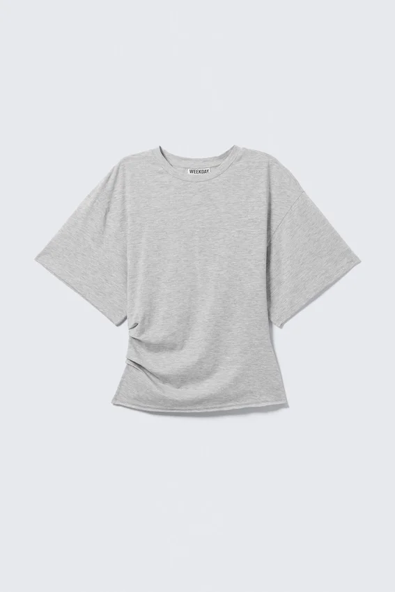 Camiseta entallada con drapeado – Gris jaspeado Camiseta entallada con drapeado – Gris jaspeado