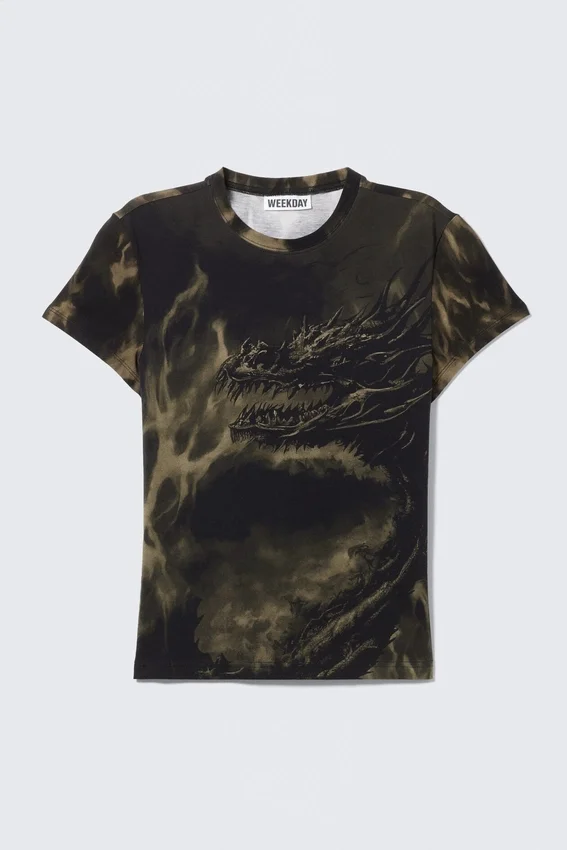 Camiseta estampada ajustada para bebé – Marrón oscuro – Dragón Camiseta estampada ajustada para bebé – Marrón oscuro – Dragón