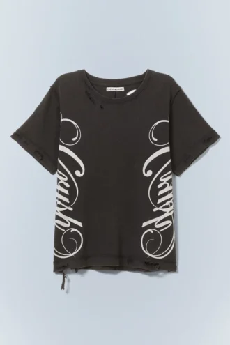 Camiseta estampada con efecto desgastado – Negro lavado | Cheap Monday Gb