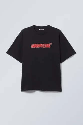 Camiseta estampada de corte recto – Negro lavado – Space Knights