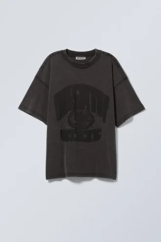 Camiseta estampada de corte recto – Negro lavado – Stencil State