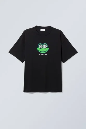Camiseta estampada de corte recto – Negro – The Frog is Here