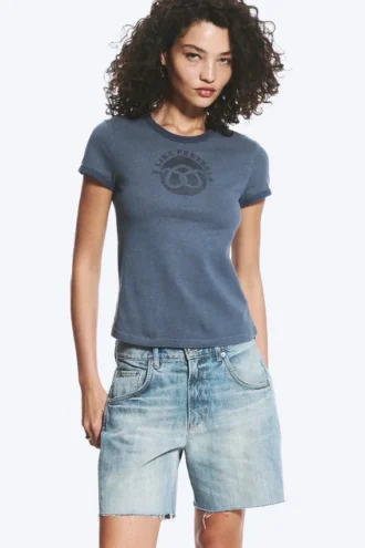 Camiseta estampada de corte recto y manga corta – Azul oscuro – Pretzels