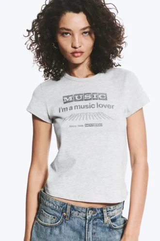 Camiseta estampada de corte recto y pantalón corto – Gris jaspeado