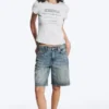 Camiseta estampada de corte recto y pantalón corto – Gris jaspeado Camiseta estampada de corte recto y pantalón corto – Gris jaspeado