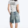 Camiseta estampada de corte recto y pantalón corto – Gris jaspeado Camiseta estampada de corte recto y pantalón corto – Gris jaspeado