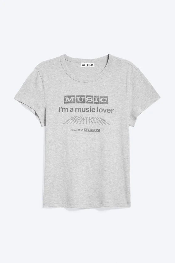 Camiseta estampada de corte recto y pantalón corto – Gris jaspeado Camiseta estampada de corte recto y pantalón corto – Gris jaspeado
