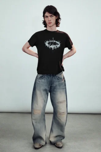 Camiseta estampada de manga corta – Negro – Thorn Crown