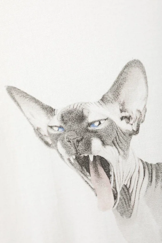 Camiseta estampada oversize ancha – Blanco – Gato Sphynx Camiseta estampada oversize ancha – Blanco – Gato Sphynx