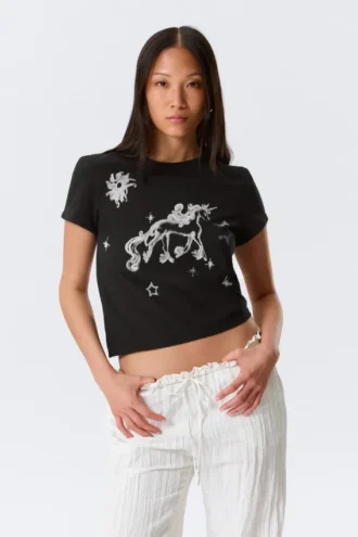 Camiseta estampada para bebé Rosabel – Negra – Unicornio