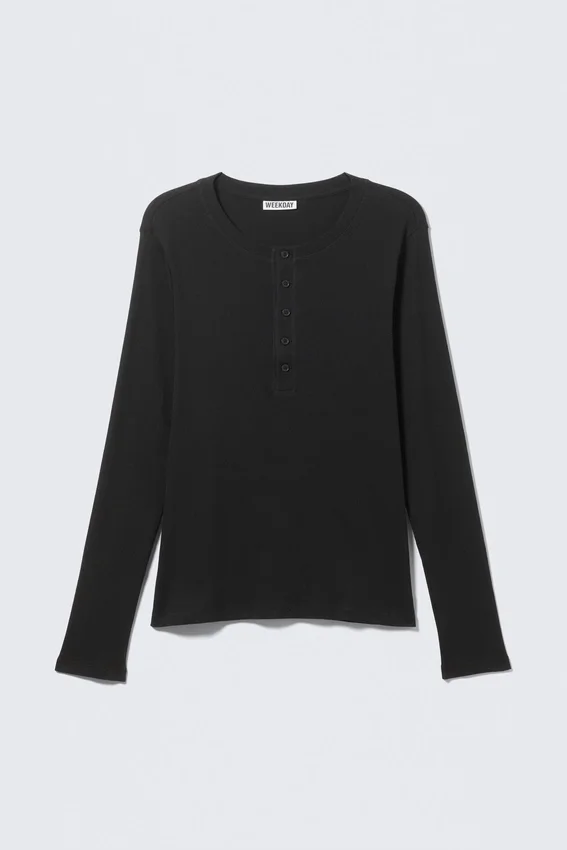 Camiseta Henley de manga larga – Negro Camiseta Henley de manga larga – Negro