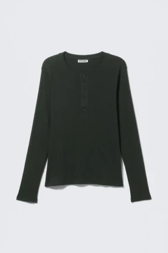 Camiseta Henley de manga larga – Verde oscuro