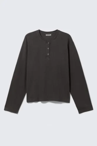Camiseta Henley de manga larga y corte recto – Gris oscuro