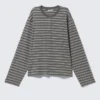 Camiseta Henley de manga larga y corte recto – Rayas gris oscuro Camiseta Henley de manga larga y corte recto – Rayas gris oscuro