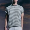 Camiseta holgada – Blanca – Rayas caqui Camiseta holgada – Blanca – Rayas caqui