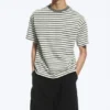 Camiseta holgada – Blanca – Rayas caqui Camiseta holgada – Blanca – Rayas caqui