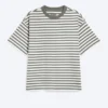Camiseta holgada – Blanca – Rayas caqui Camiseta holgada – Blanca – Rayas caqui