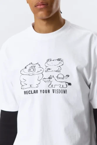 Camiseta holgada con estampados – Blanca – Reclaim Your Wisdom
