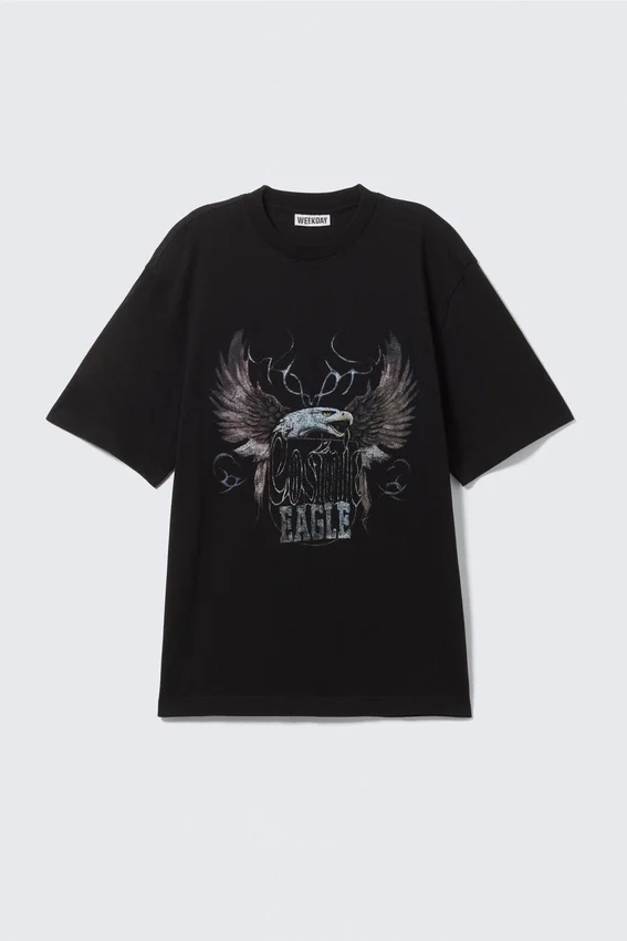 Camiseta holgada con estampados – Negro – Cosmic Eagle Camiseta holgada con estampados – Negro – Cosmic Eagle
