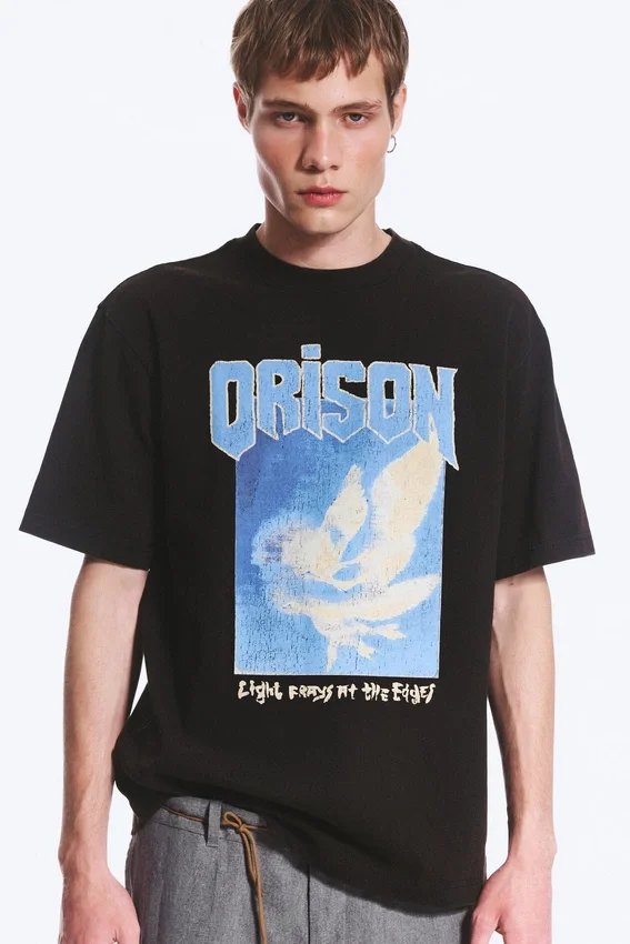 Camiseta holgada con estampados – Negro – Pájaros Camiseta holgada con estampados – Negro – Pájaros