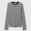 Camiseta holgada de algodón de manga larga – Rayas blancas y negras Camiseta holgada de algodón de manga larga – Rayas blancas y negras