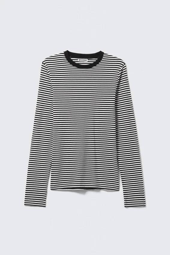 Camiseta holgada de algodón de manga larga – Rayas blancas y negras Camiseta holgada de algodón de manga larga – Rayas blancas y negras
