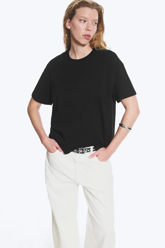 Camiseta holgada de algodón – Negro Camiseta holgada de algodón – Negro