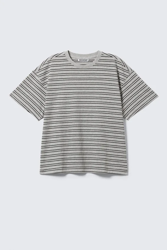 Camiseta holgada de algodón – Rayas grises Camiseta holgada de algodón – Rayas grises