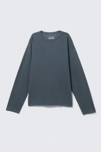 Camiseta holgada de manga larga – Azul lavado