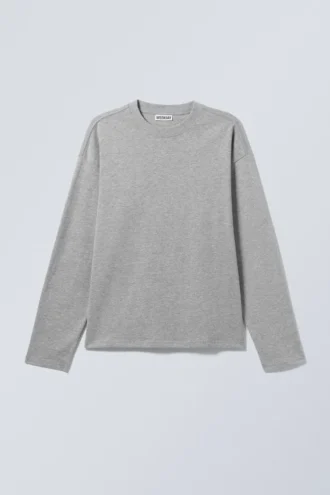 Camiseta holgada de manga larga – Gris claro jaspeado