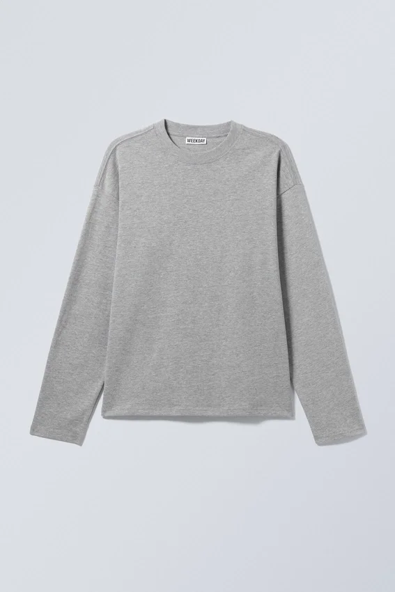 Camiseta holgada de manga larga – Gris claro jaspeado Camiseta holgada de manga larga – Gris claro jaspeado