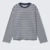 Camiseta holgada de manga larga – Rayas blancas y azul marino Camiseta holgada de manga larga – Rayas blancas y azul marino