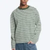 Camiseta holgada de manga larga – Rayas blancas y verde oscuro Camiseta holgada de manga larga – Rayas blancas y verde oscuro