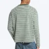 Camiseta holgada de manga larga – Rayas blancas y verde oscuro Camiseta holgada de manga larga – Rayas blancas y verde oscuro