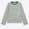 Camiseta holgada de manga larga – Rayas blancas y verde oscuro Camiseta holgada de manga larga – Rayas blancas y verde oscuro