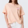 Camiseta holgada estampada – Naranja claro – Flor rosa Camiseta holgada estampada – Naranja claro – Flor rosa