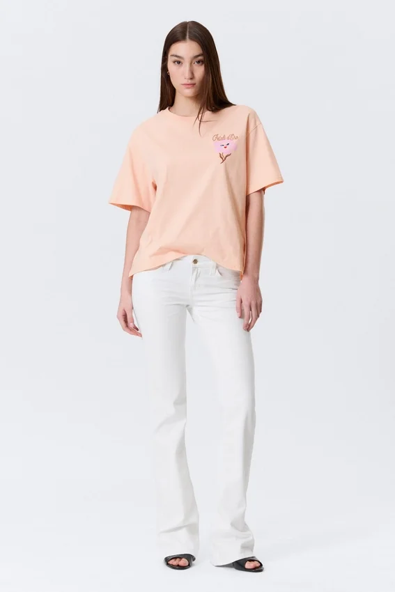 Camiseta holgada estampada – Naranja claro – Flor rosa Camiseta holgada estampada – Naranja claro – Flor rosa