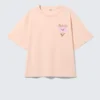 Camiseta holgada estampada – Naranja claro – Flor rosa Camiseta holgada estampada – Naranja claro – Flor rosa