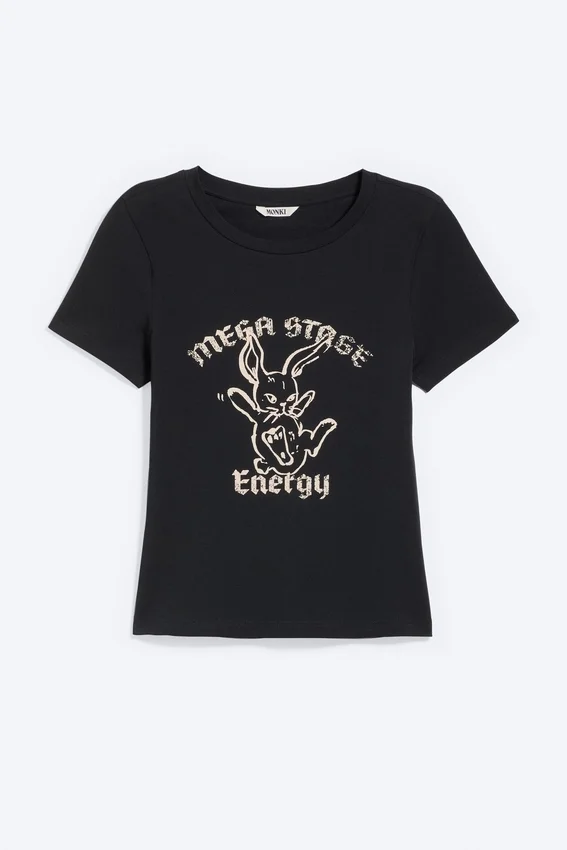 Camiseta mini ajustada con estampados – Negro – Bunny Camiseta mini ajustada con estampados – Negro – Bunny
