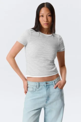 Camiseta mini ajustada – Gris jaspeado