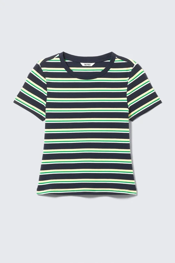Camiseta mini ajustada – Rayas azul marino/verde Camiseta mini ajustada – Rayas azul marino/verde