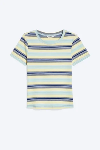 Camiseta mini ajustada – Rayas azules/amarillas